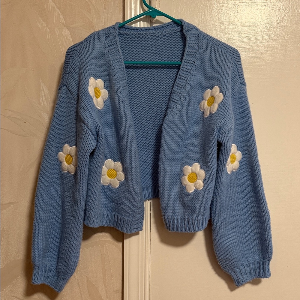 Blue Floral Knit Women's Sweater